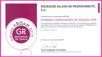 Sogama, certificada por ARDÁN como empresa innovadora y generadora de riqueza 2019 Sogama, certificada por ARDÁN como empresa innovadora y generadora de riqueza 2019
